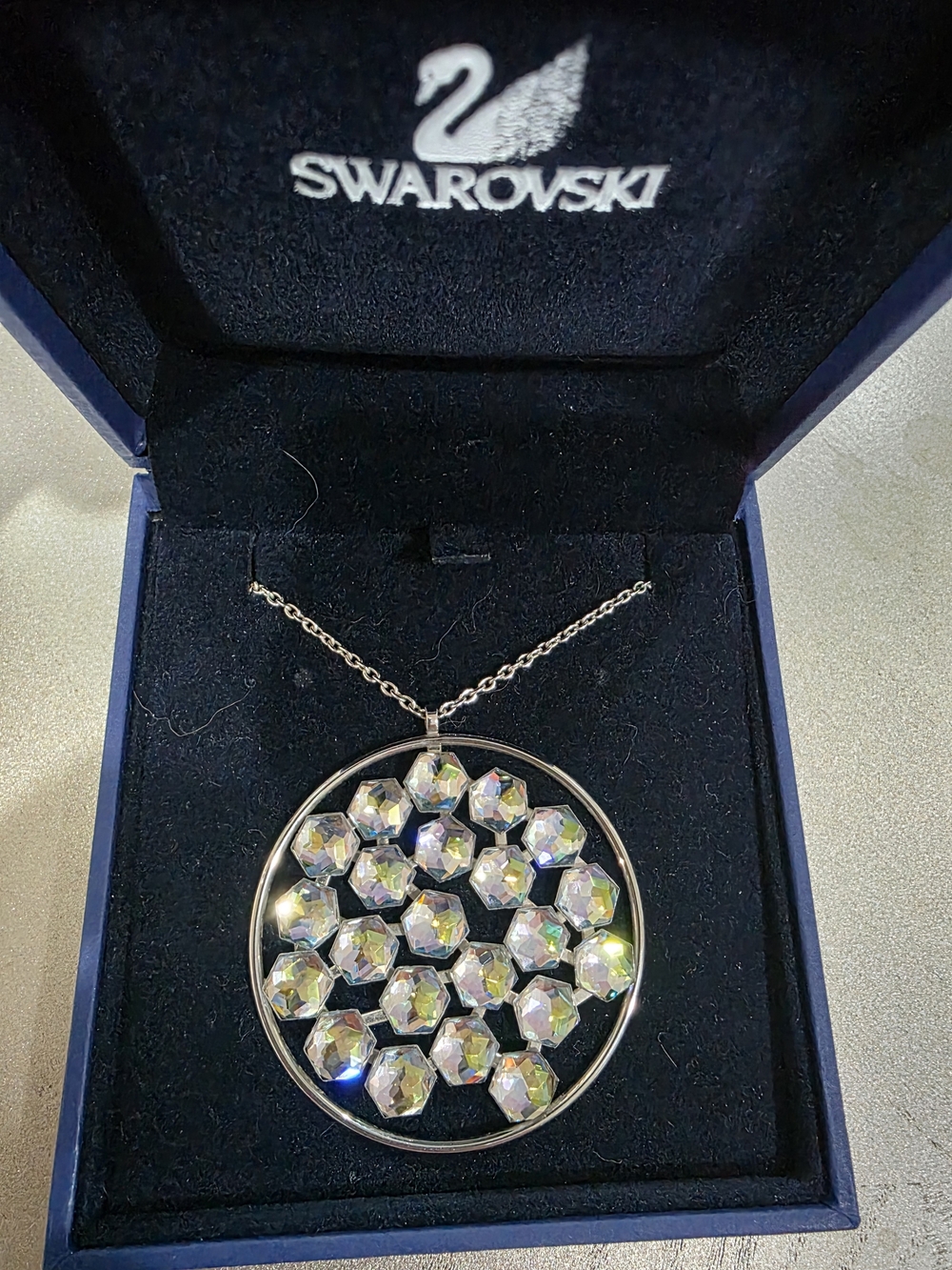 Swarovski Iridescent Crystal Round Pendant Necklace